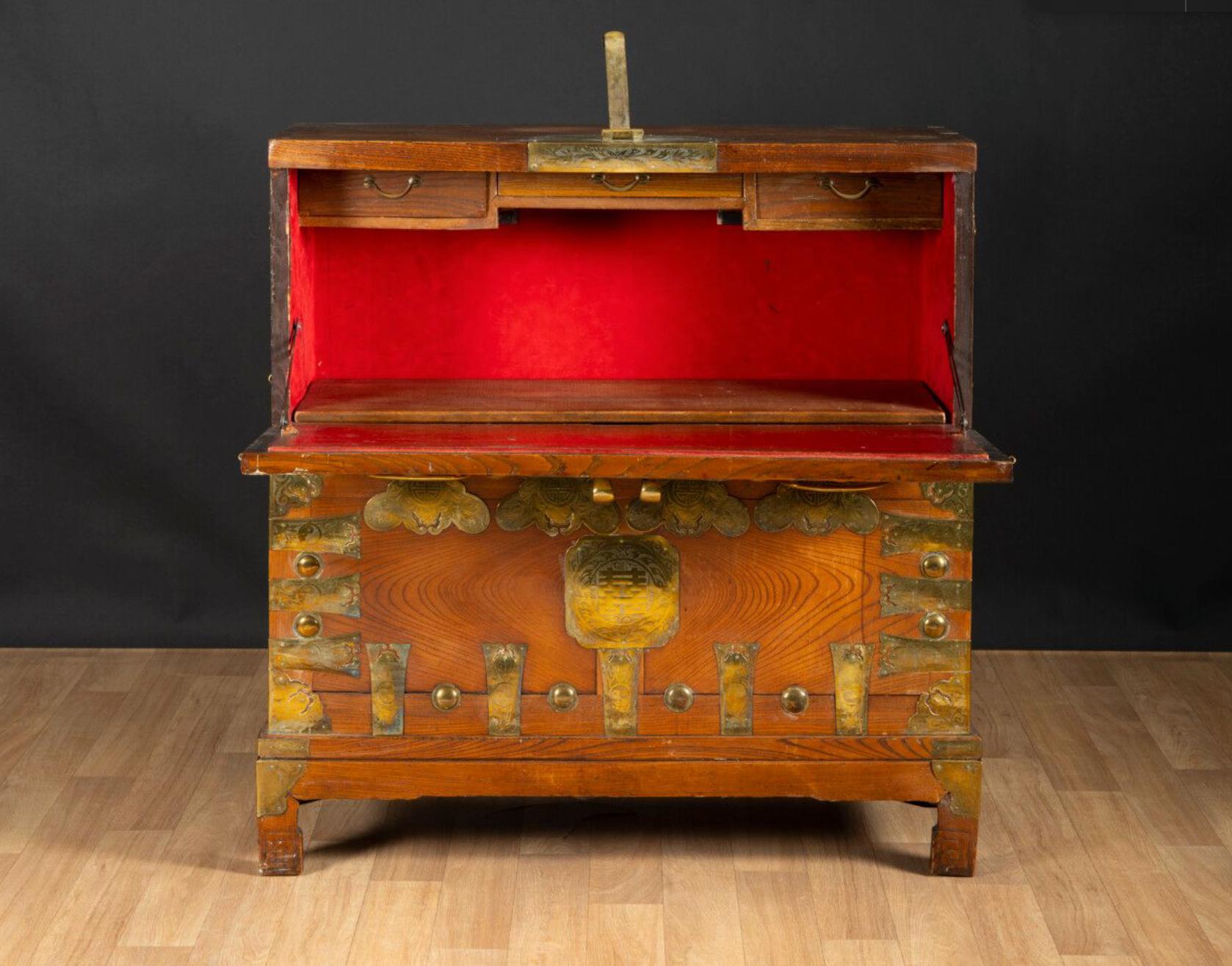 Late 19th Century Wooden Secretary with Brass Fittings and Decorations In Good Condition For Sale In Sofia, BG