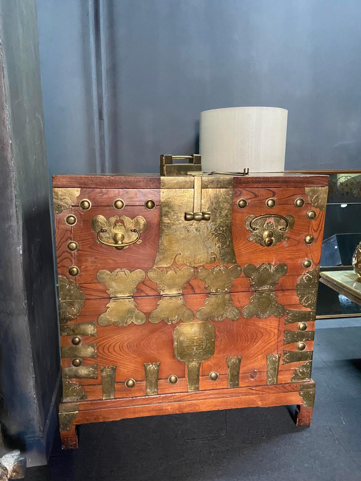 Late 19th Century Wooden Secretary with Brass Fittings and Decorations For Sale 3