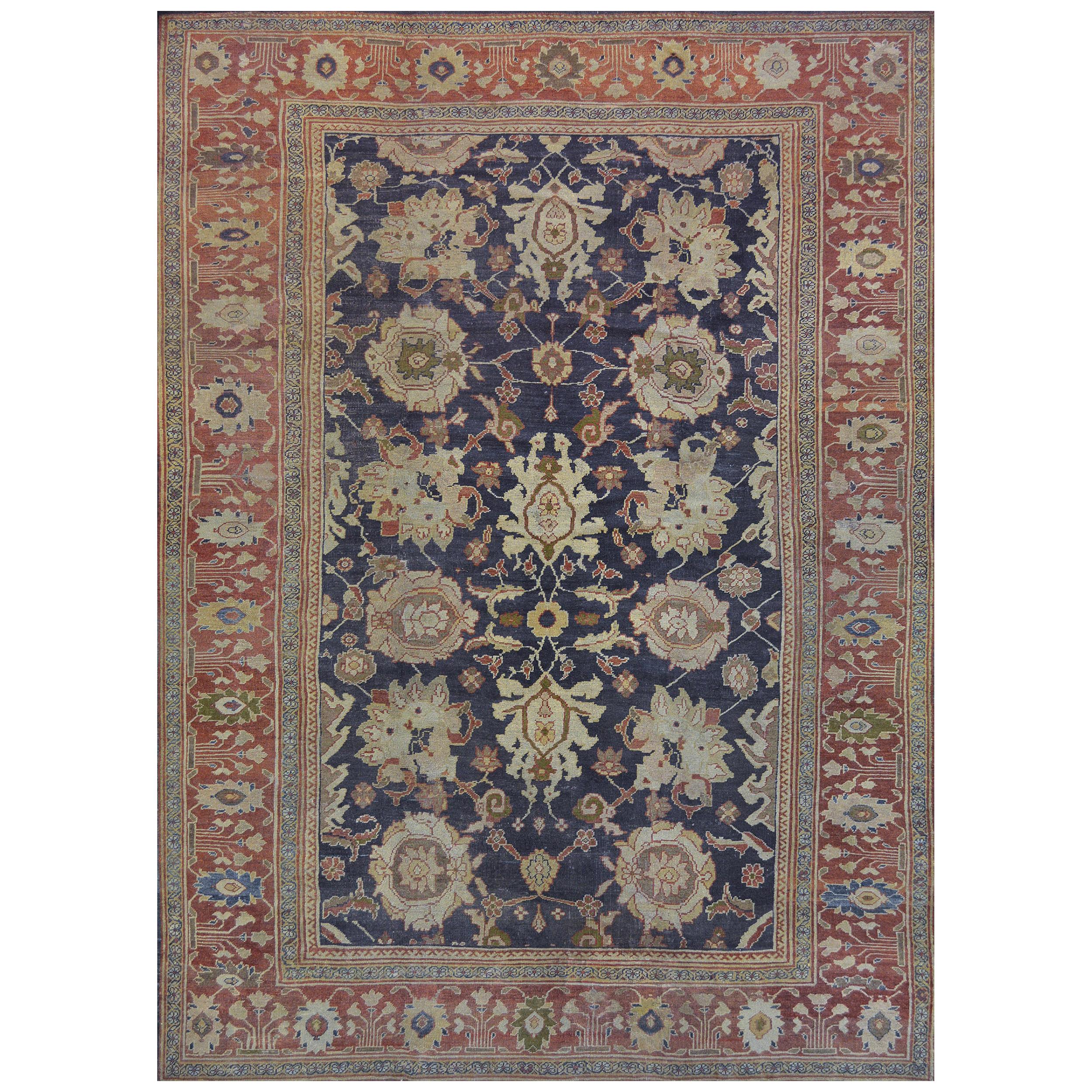 Late 19th Century Wool Sultanabad Rug Handwoven in West Persia