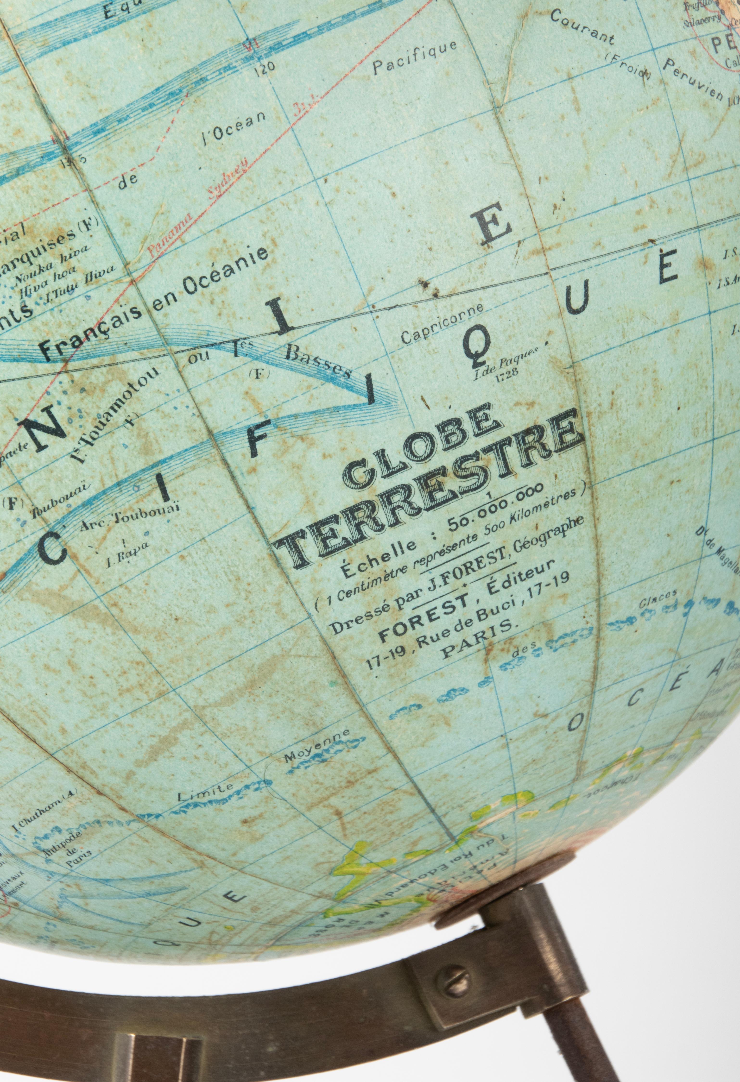 World Globe des späten 19. Jahrhunderts – herausgegeben von J. Forest Paris – Globe Terrestre 3
