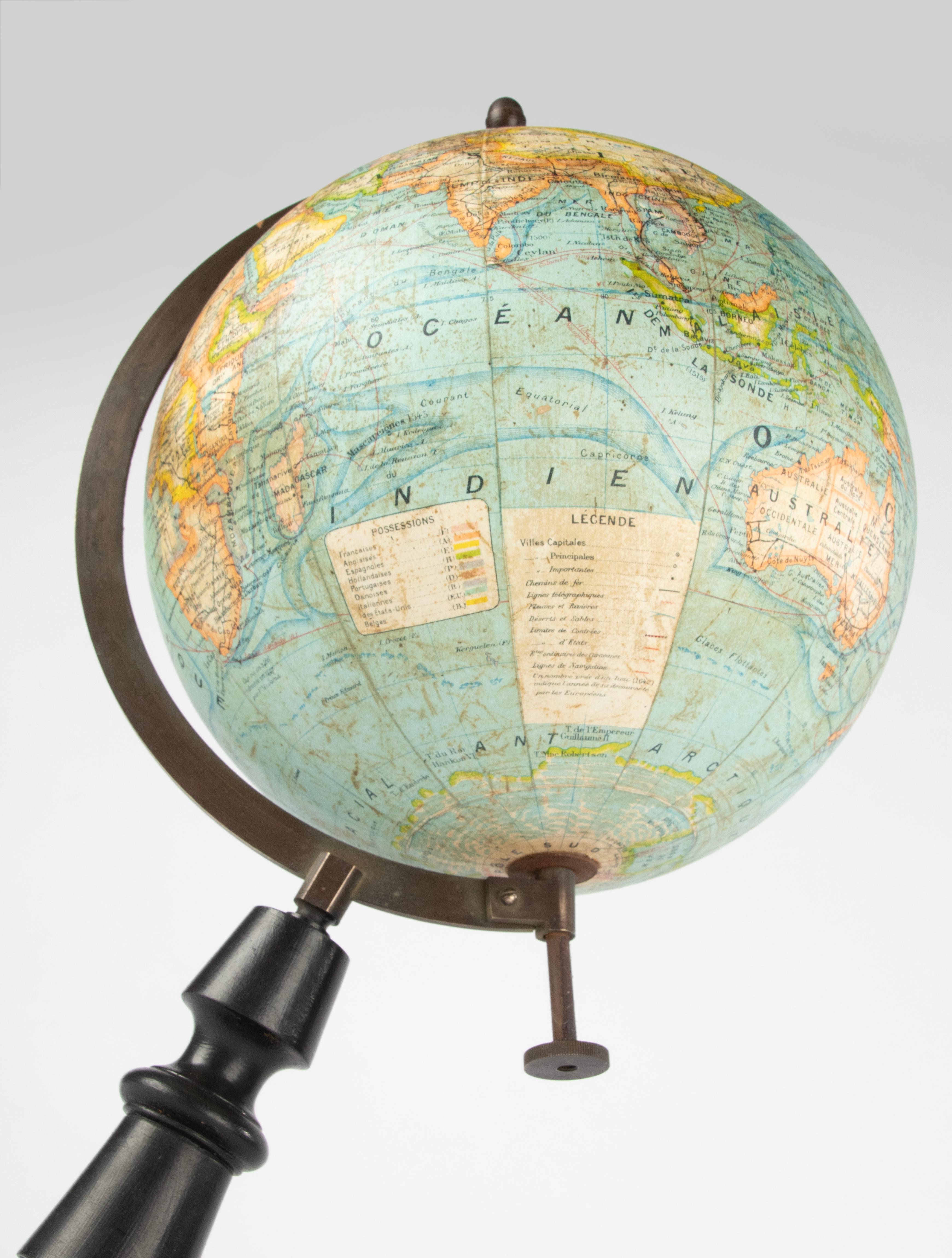 Late 19th Century World Globe - Edited by J. Forest Paris - Globe Terrestre For Sale 2