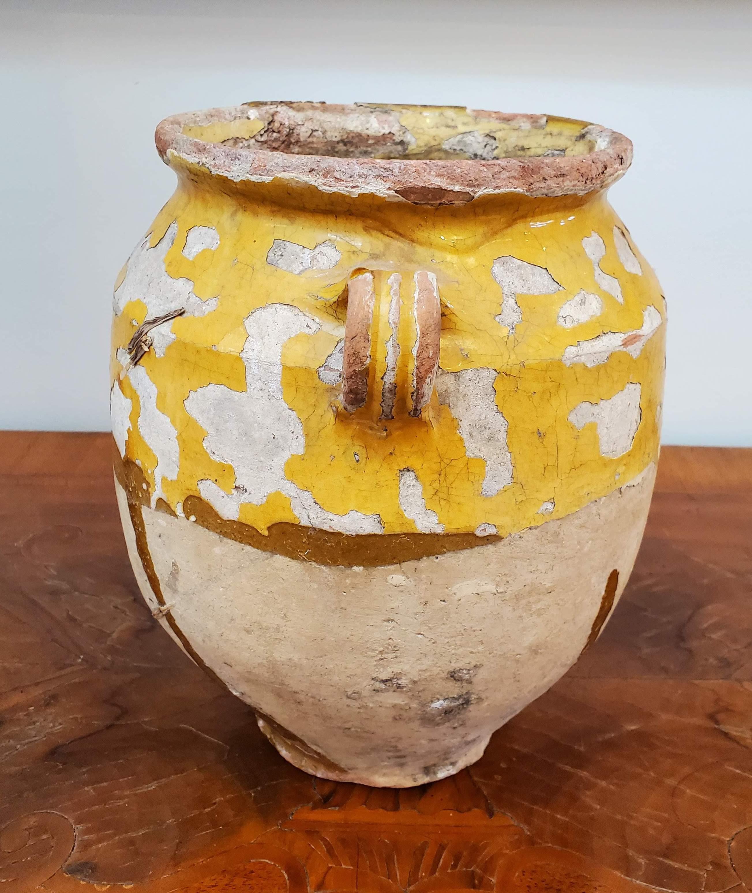 Terracotta Late 19th Century Yellow Glazed Terra Cotta French Provincial Confit Pot For Sale