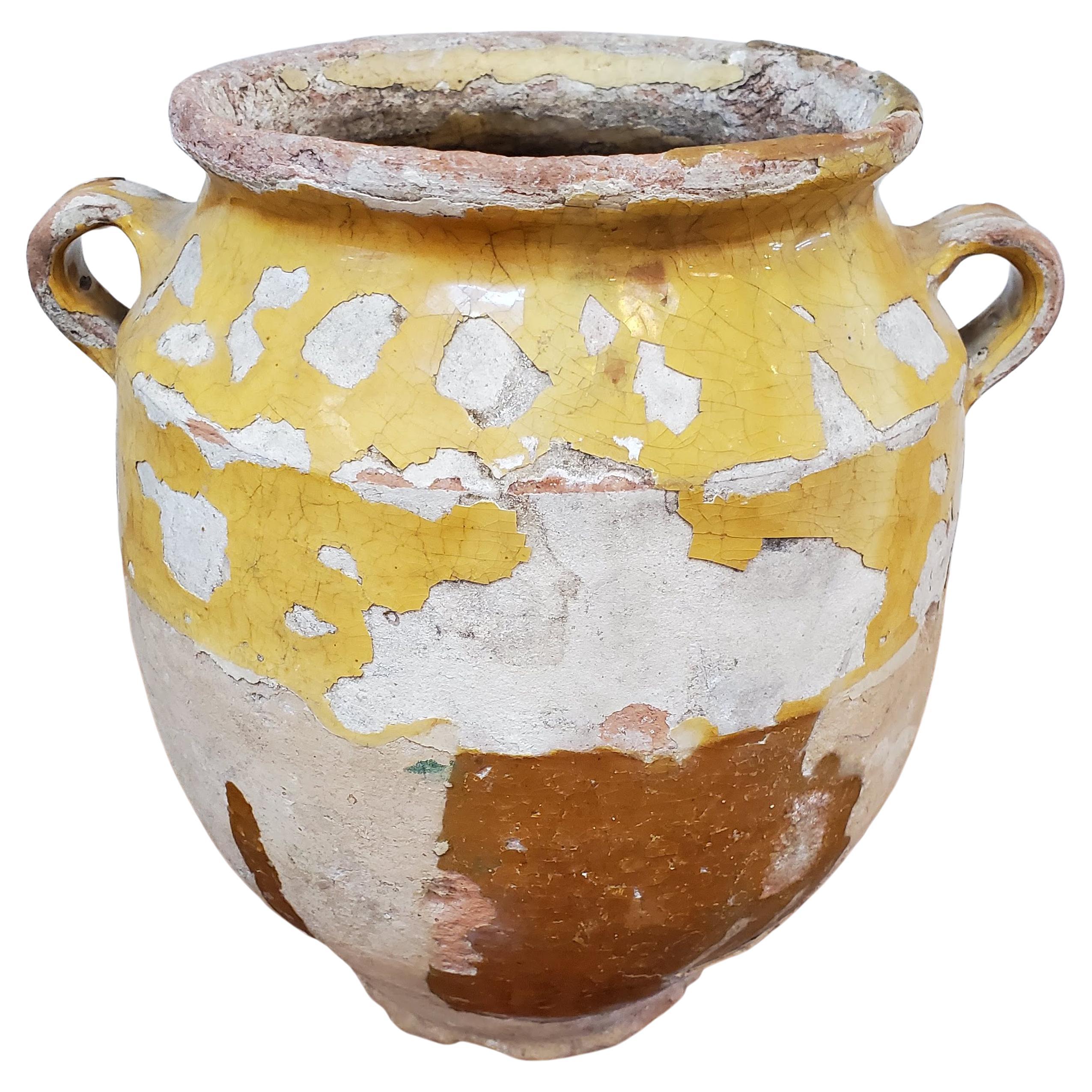 Late 19th Century Yellow Glazed Terra Cotta French Provincial Confit Pot