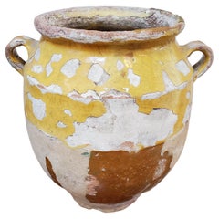 Antique Late 19th Century Yellow Glazed Terra Cotta French Provincial Confit Pot