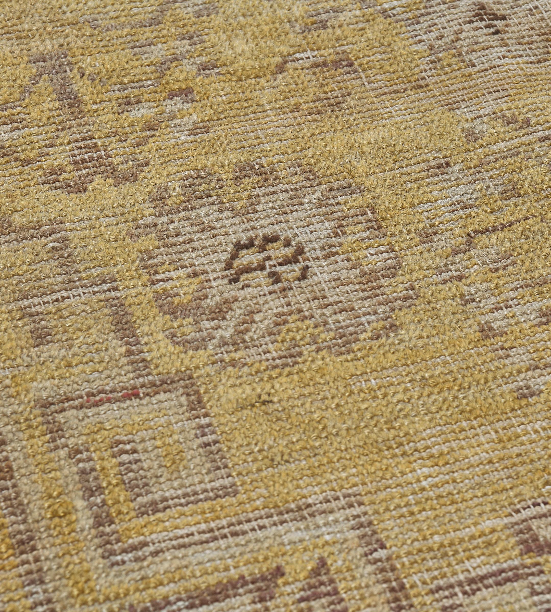 Hand-Knotted Late 19th Century Yellow Wool Khotan Rug from East Turkestan For Sale
