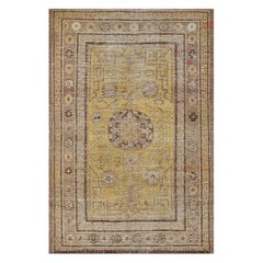 Gelber Khotan-Teppich aus Wolle aus Ostturkestan aus dem späten 19. Jahrhundert