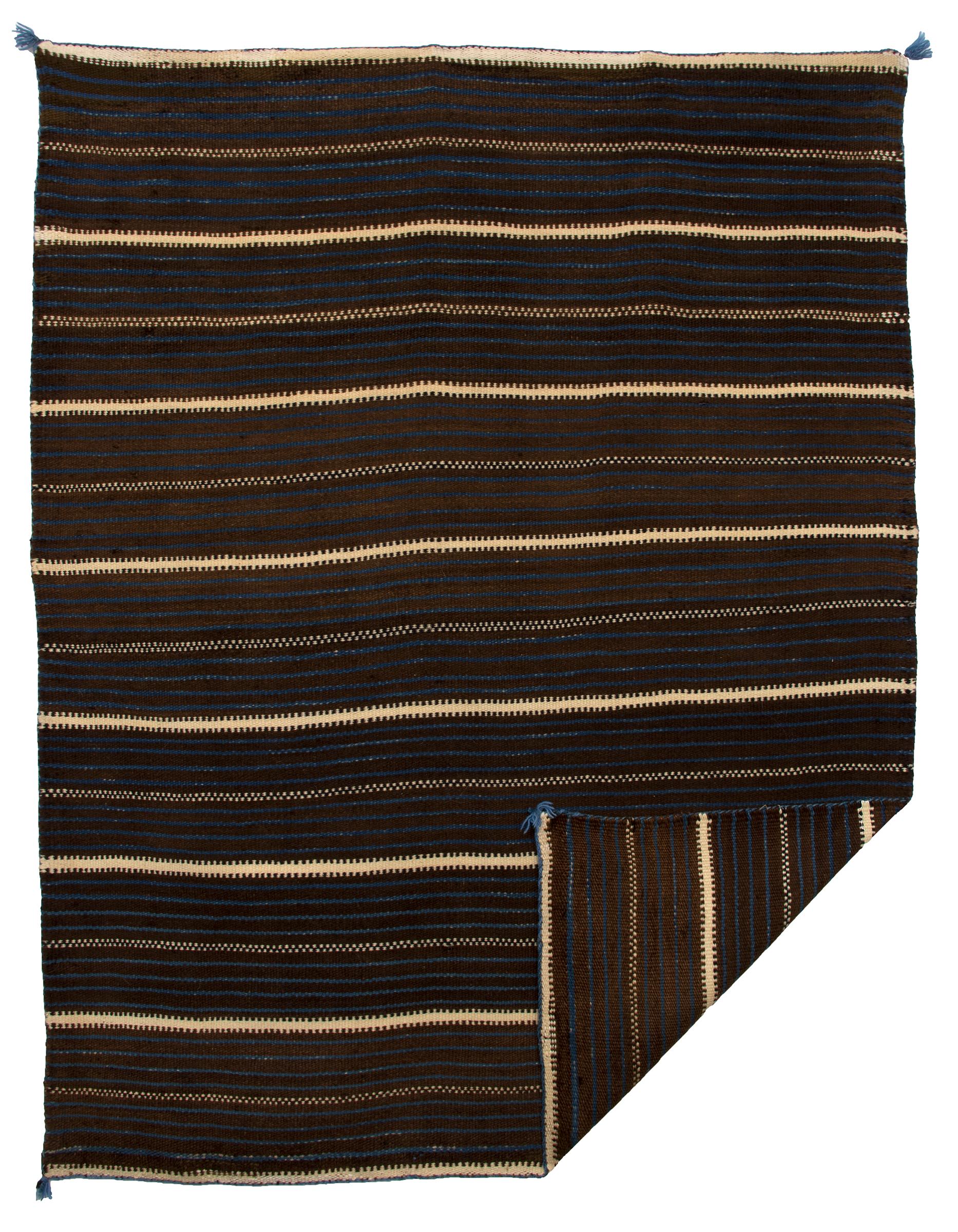 Amérindien Antique Zuni Pueblo Native American Wool Blanket Moki Pattern, Brown Blue White