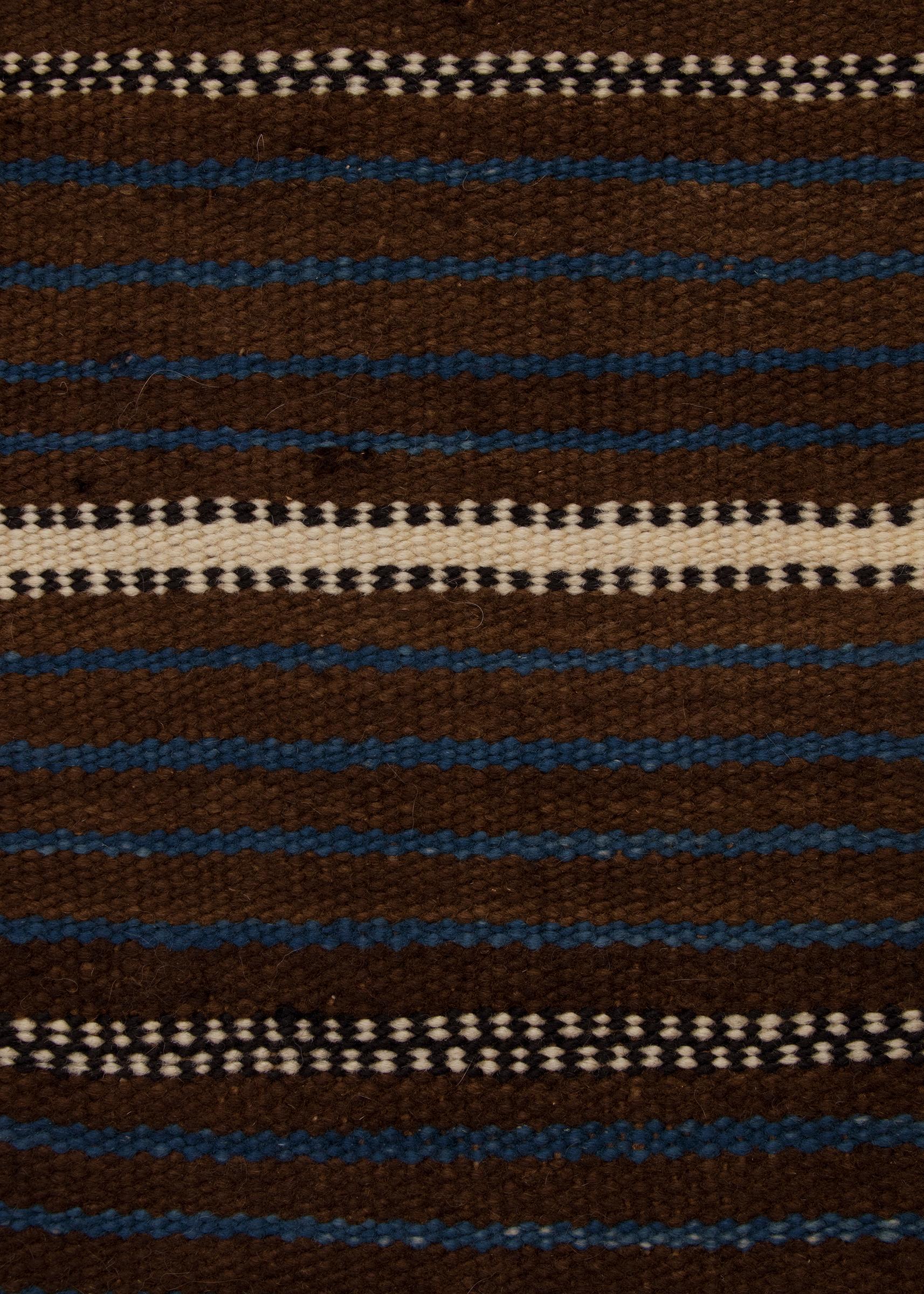 Antique Zuni Pueblo Native American Wool Blanket Moki Pattern, Brown Blue White In Good Condition For Sale In Denver, CO