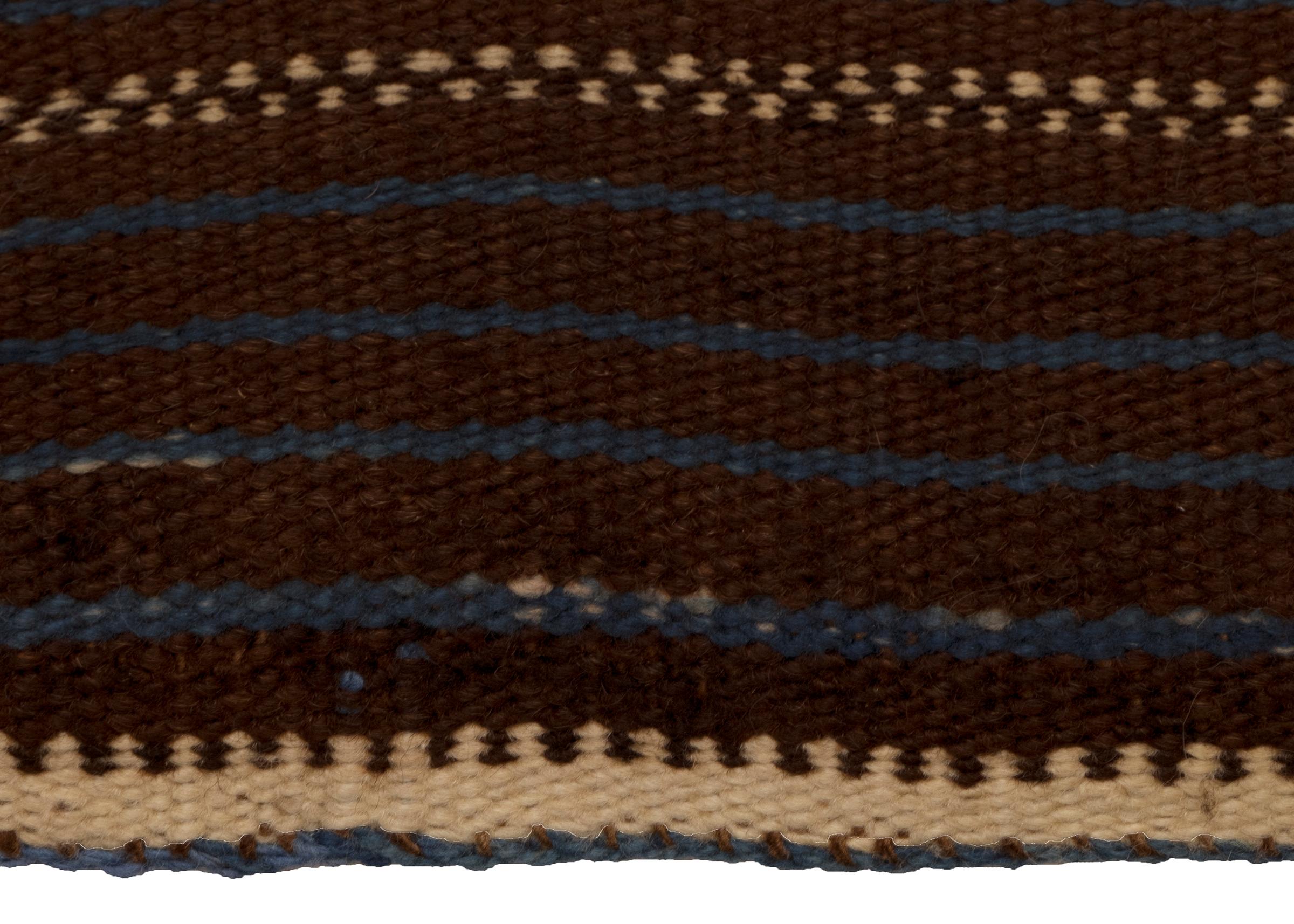 Tissé à la main Antique Zuni Pueblo Native American Wool Blanket Moki Pattern, Brown Blue White