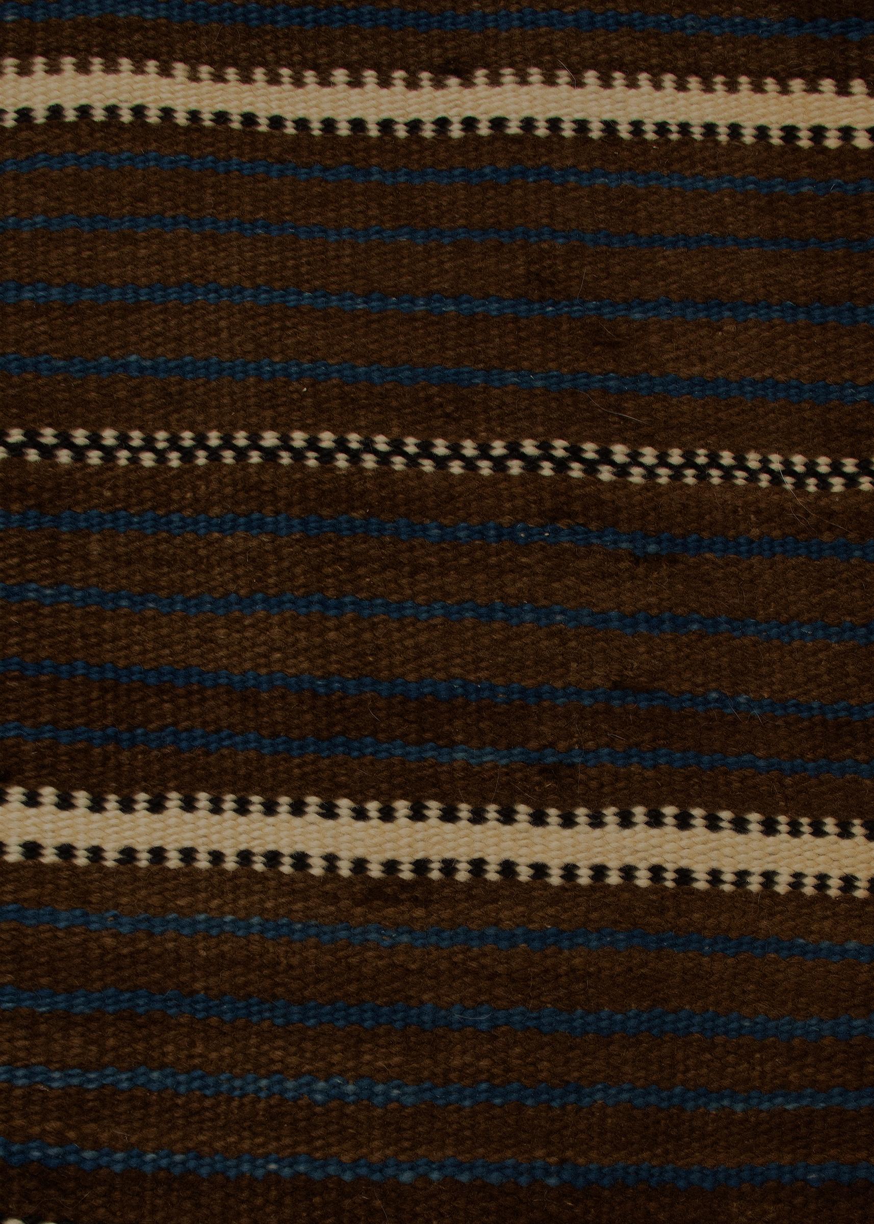 XIXe siècle Antique Zuni Pueblo Native American Wool Blanket Moki Pattern, Brown Blue White