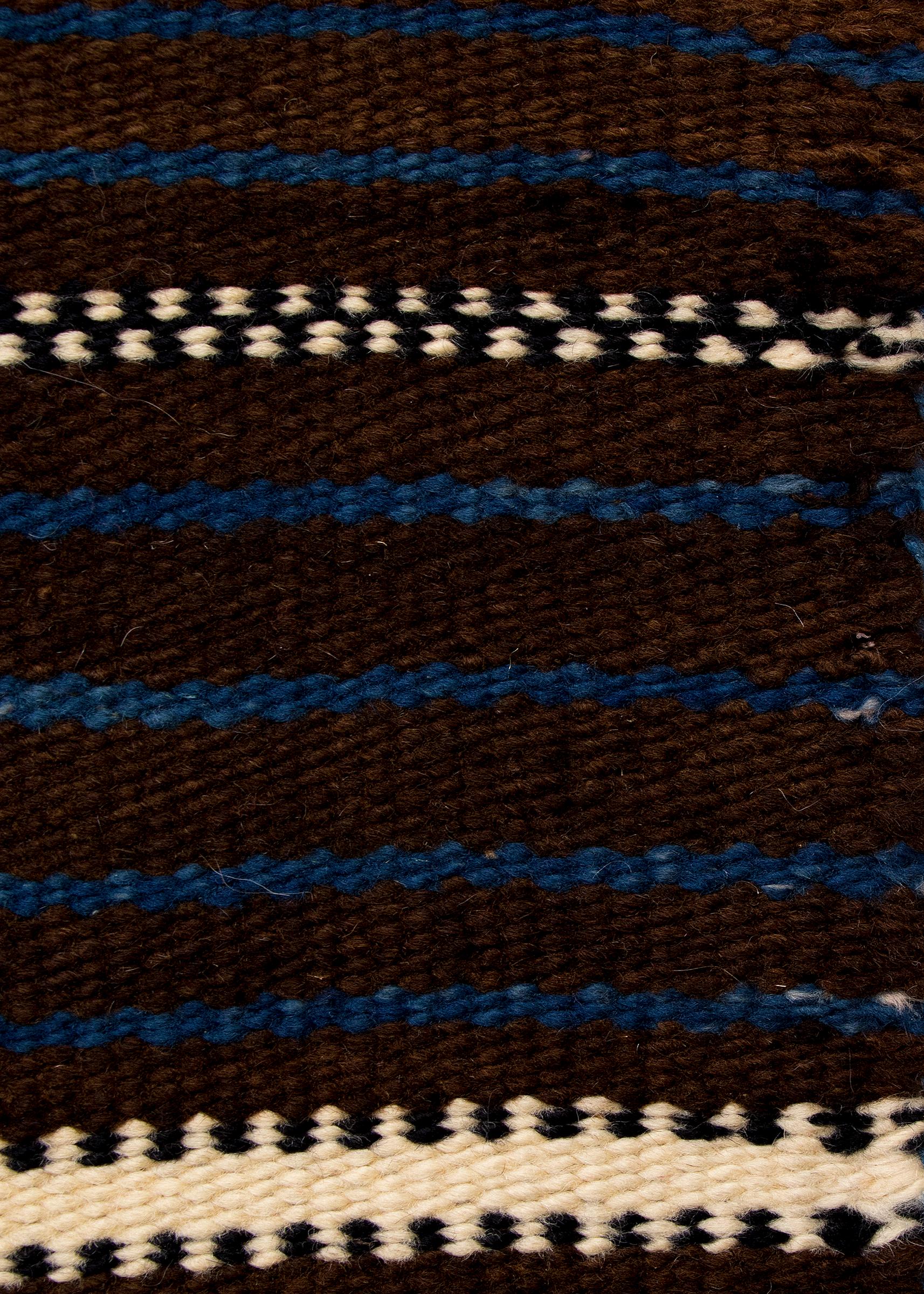 Laine Antique Zuni Pueblo Native American Wool Blanket Moki Pattern, Brown Blue White