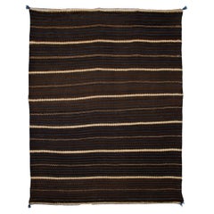 Vintage Zuni Pueblo Native American Wool Blanket Moki Pattern, Brown Blue White