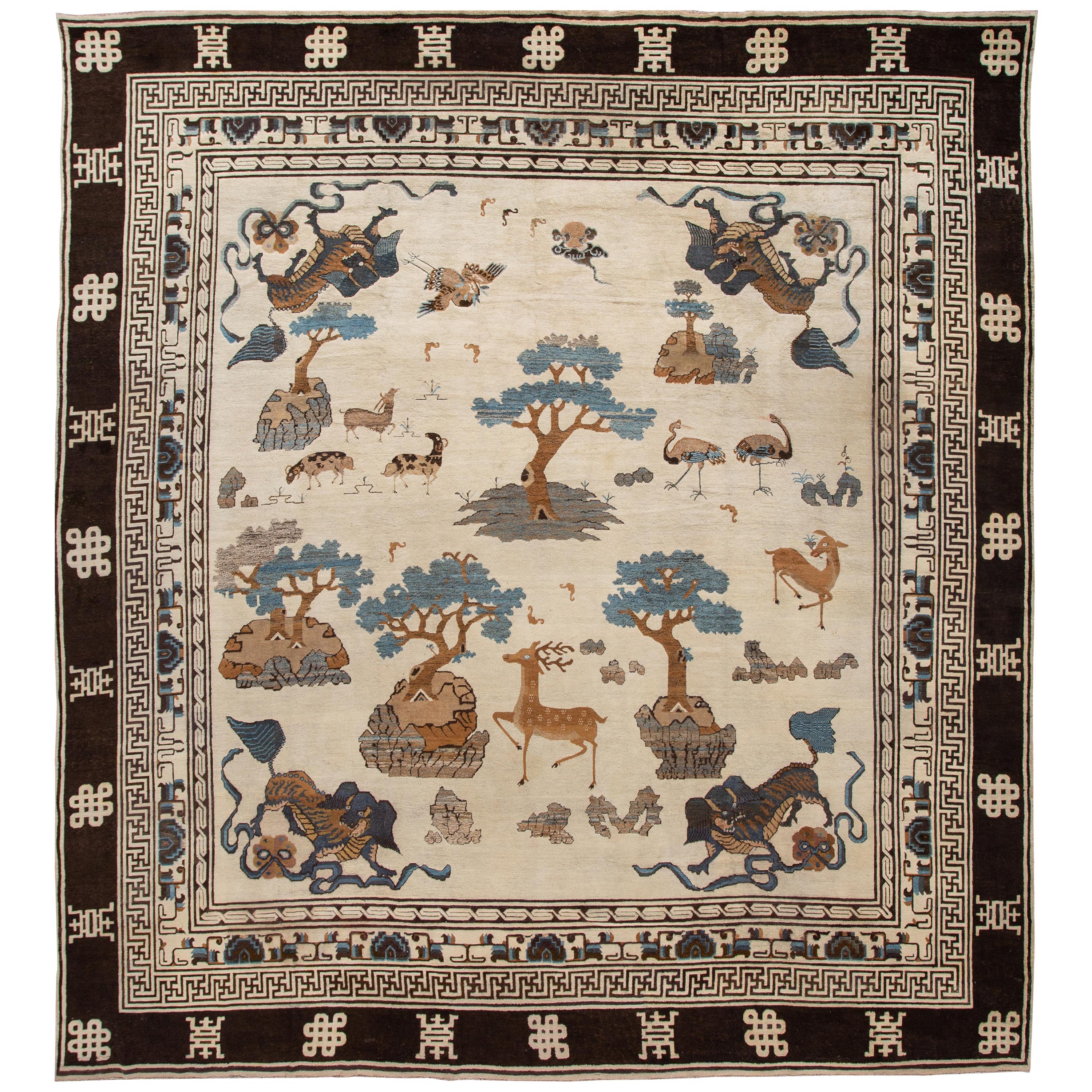 Late 19th Century Handmade Mongolian Wool Rug For Sale at 1stDibs