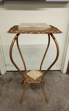 Late 19th C. Victorian Brass Galleried & Onyx Top Pedestal Plant Stand Side Tabl