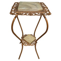 Antique Late 19th C. Victorian Brass Galleried & Onyx Top Pedestal Plant Stand Side Tabl