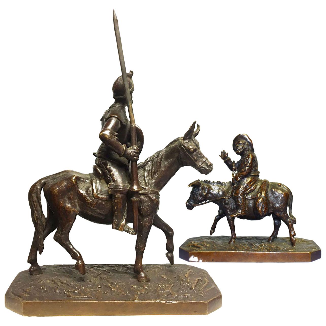 Late 19th Don Quixote and Sancho in Bronze Pair by Fratin For Sale