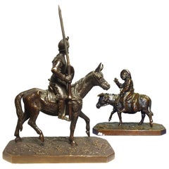 Late 19th Don Quixote and Sancho in Bronze Pair by Fratin