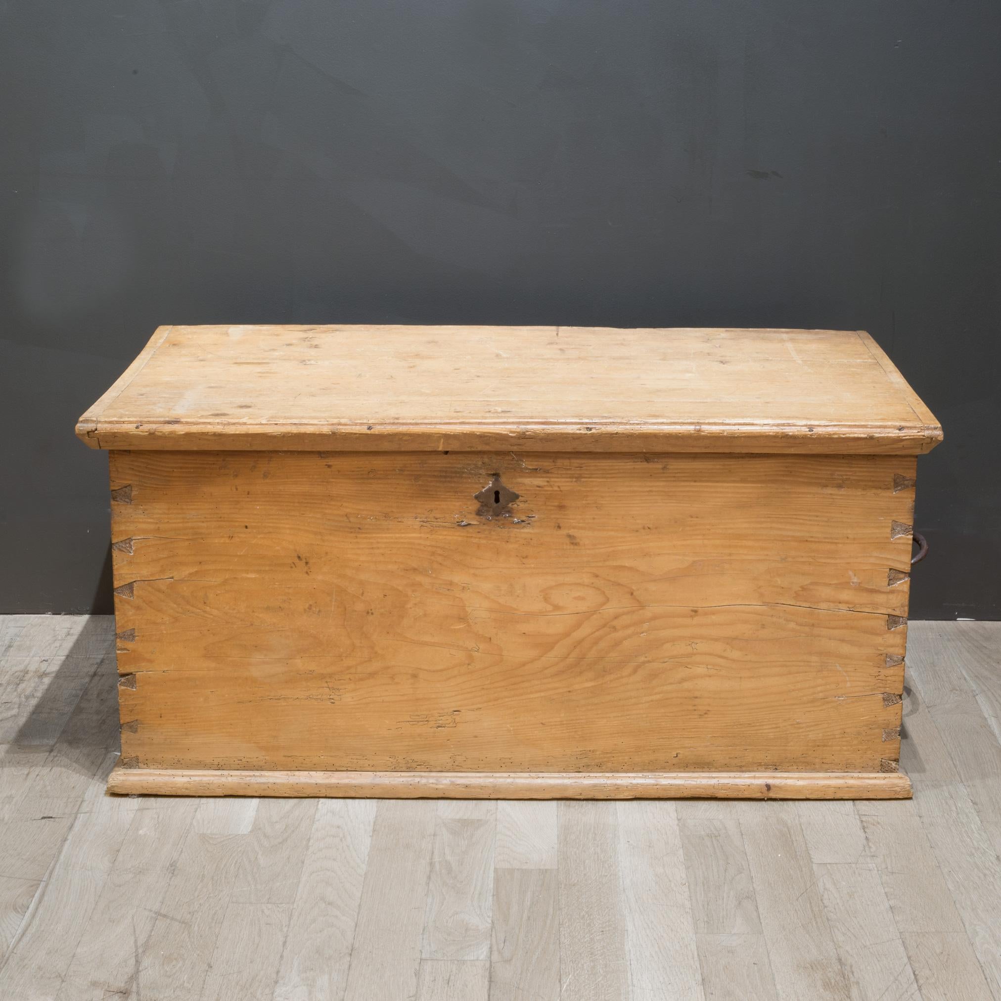 About

An original late 19th century to early 20th century Pine blanket chest with dovetail joints, steel handles on the sides and large steel hinges.

 Creator Unknown.
 Date of manufacture c.1880-1920.
 Materials and techniques Stained Pine,
