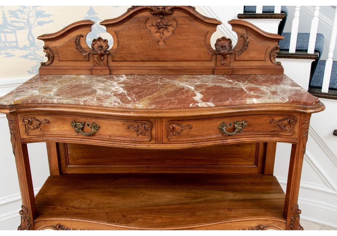 Late 19th-Early 20th C. French Walnut Carved Tiered Marble Top Server For Sale 13