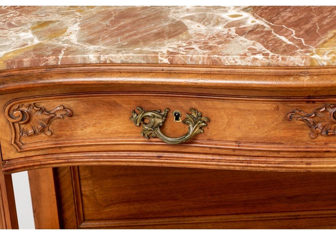 Late 19th-Early 20th C. French Walnut Carved Tiered Marble Top Server In Fair Condition For Sale In Bridgeport, CT