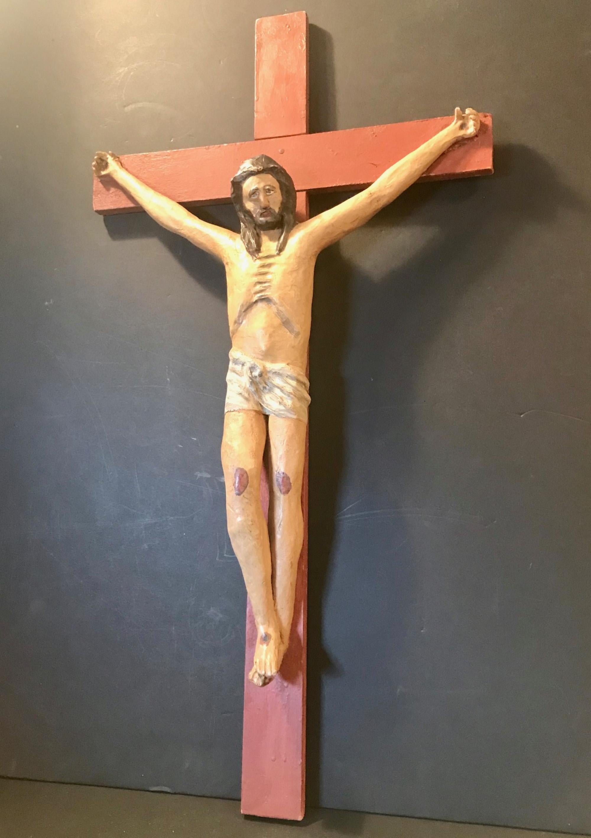 Late 19th-early 20th century New Mexico carved crucifix, circle of Jose Benito Ortega.

This Folk Art crucifix from New Mexico is from the late 19th-early 20th century shares all the characteristics of the best santos carver Jose Benito Ortega.