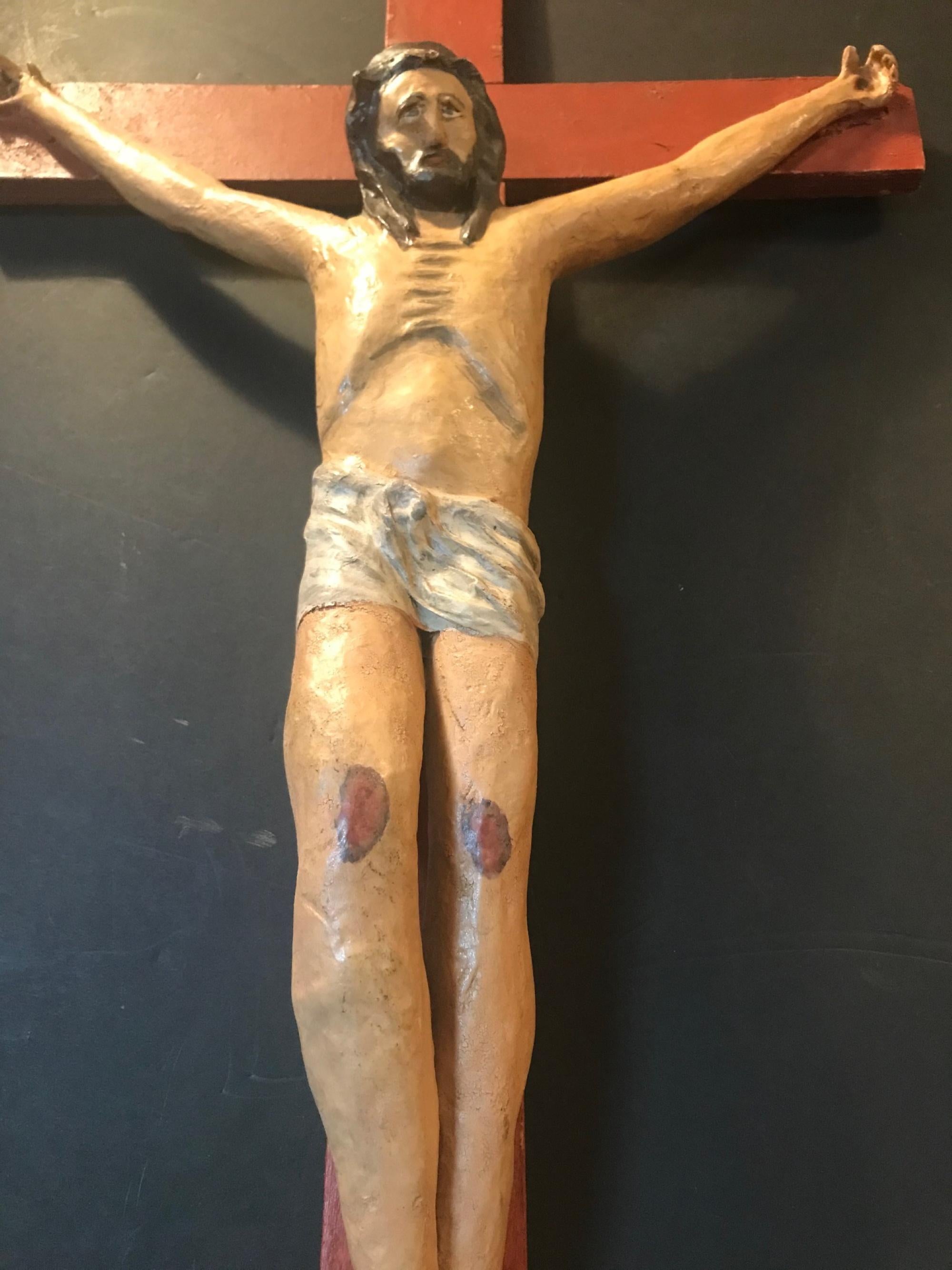 Folk Art New Mexico Carved Crucifix, Circle of Jose Benito Ortega