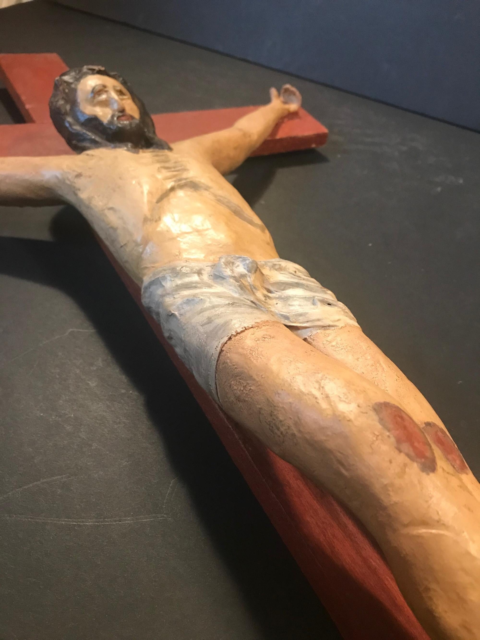 Wood New Mexico Carved Crucifix, Circle of Jose Benito Ortega