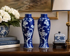 Late 19th/Early 20th C. Pair of Chinese Blue and White Porcelain Prunus Blossom