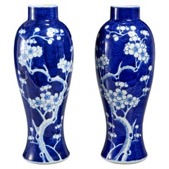 Late 19th/Early 20th C. Pair of Chinese Blue and White Porcelain Prunus Blossom