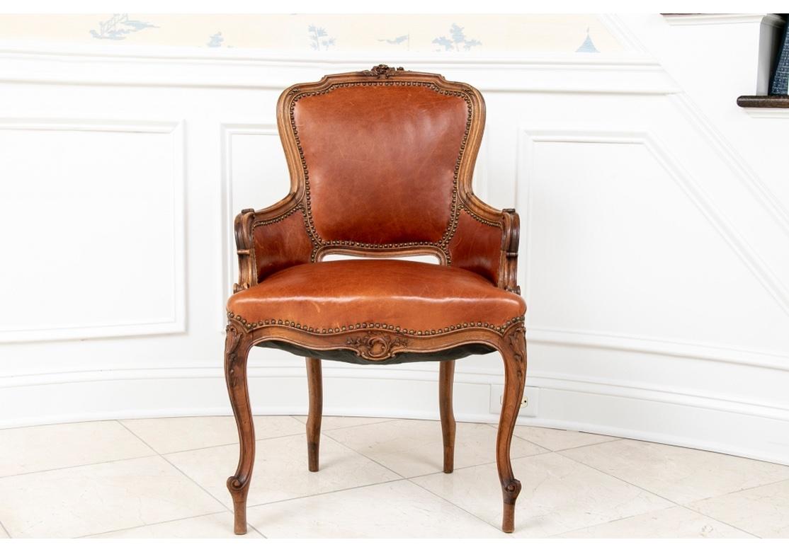 Late 19th-Early 20th C. Set of 14 French Leather Upholstered Dining Chairs For Sale 5