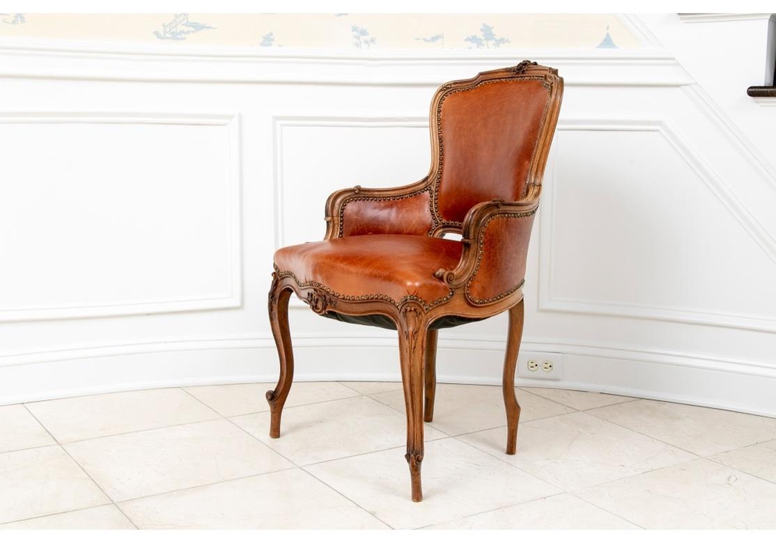 Late 19th-Early 20th C. Set of 14 French Leather Upholstered Dining Chairs For Sale 6