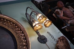 Late 19th-Early 20th C Verdigris Silver Plate Wall Lights Sconces Roaring Lions
