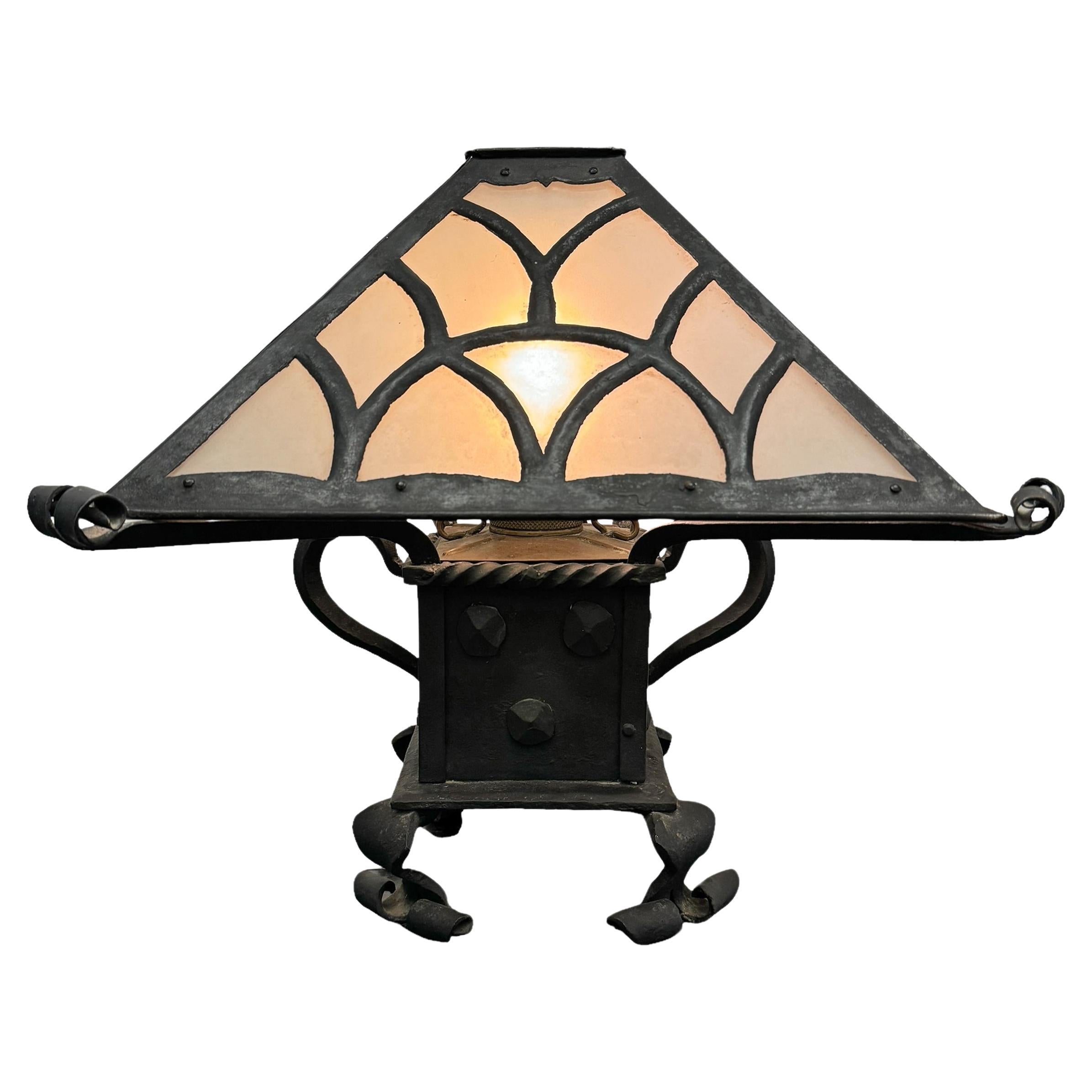 Late 19th/Early 20th Century American Arts and Crafts Wrought Iron Lamp For Sale