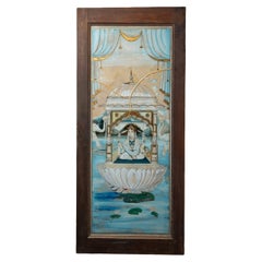 Late 19th / early 20th century Ancient Indian reversed-glass painting of Lakshmi