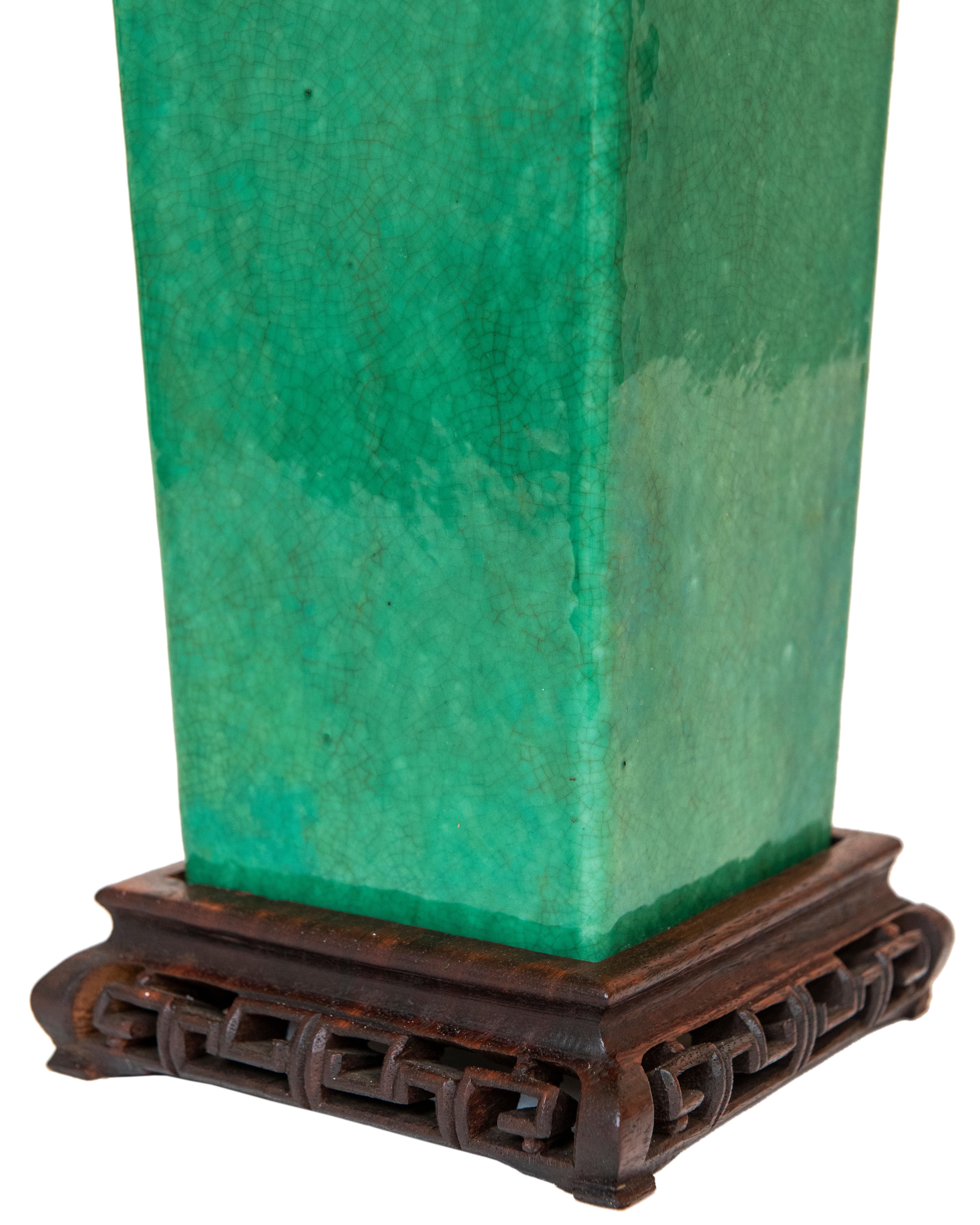 Glazed Late 19th-Early 20th Century Apple Green Chinese Urn Shaped Table Lamp