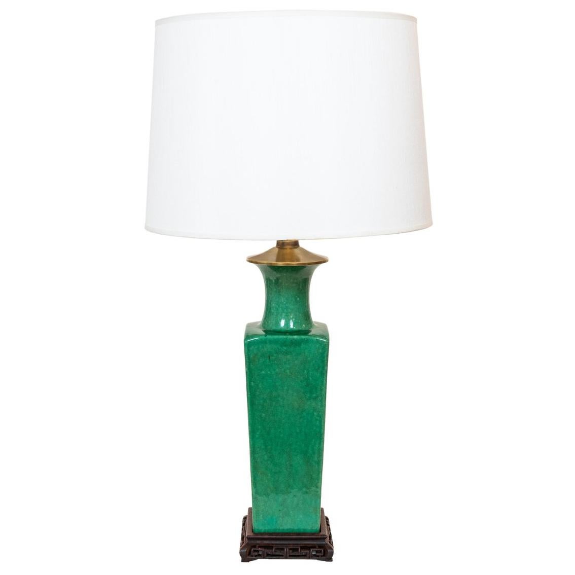 Late 19th-Early 20th Century Apple Green Chinese Urn Shaped Table Lamp