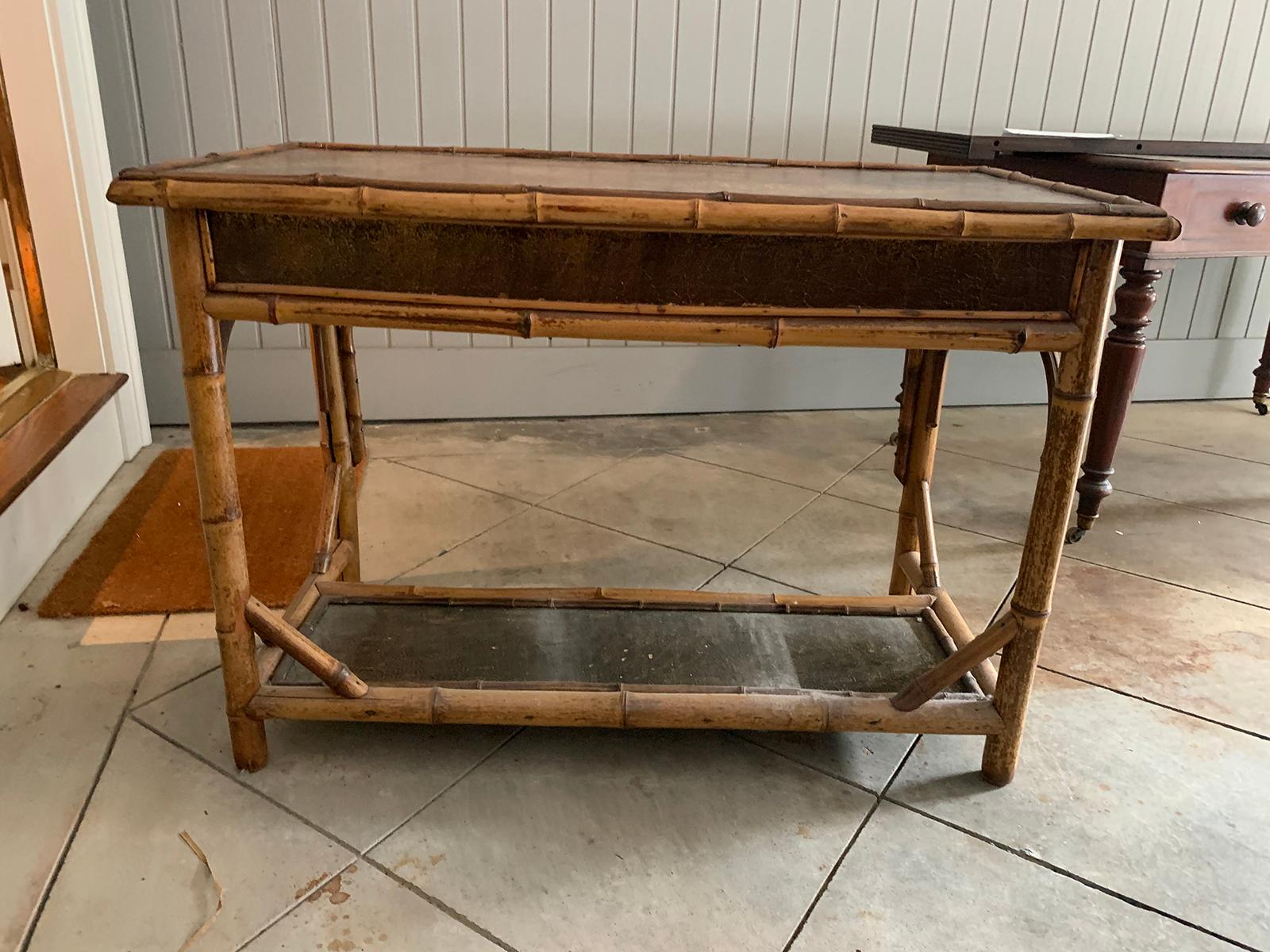 Late 19th-Early 20th Century Bamboo Desk with Leather Top 8