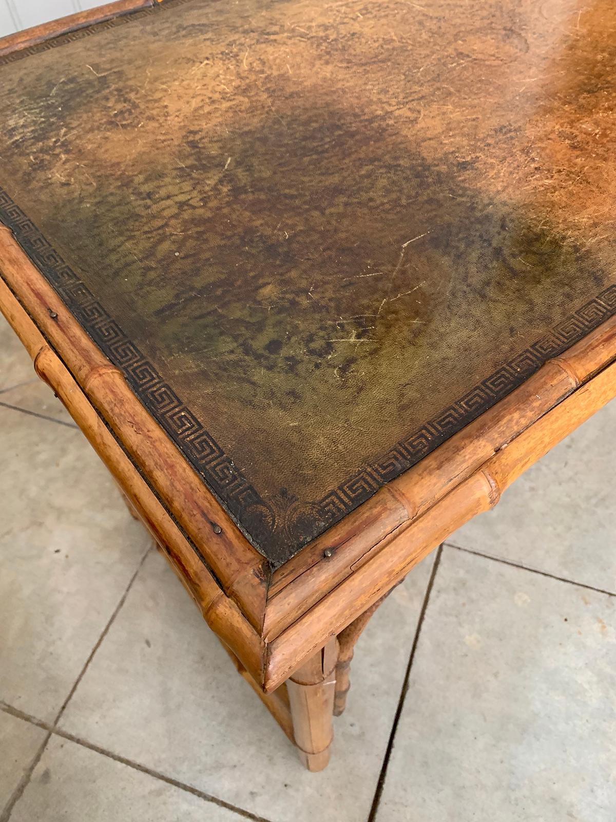 Late 19th-Early 20th Century Bamboo Desk with Leather Top 9