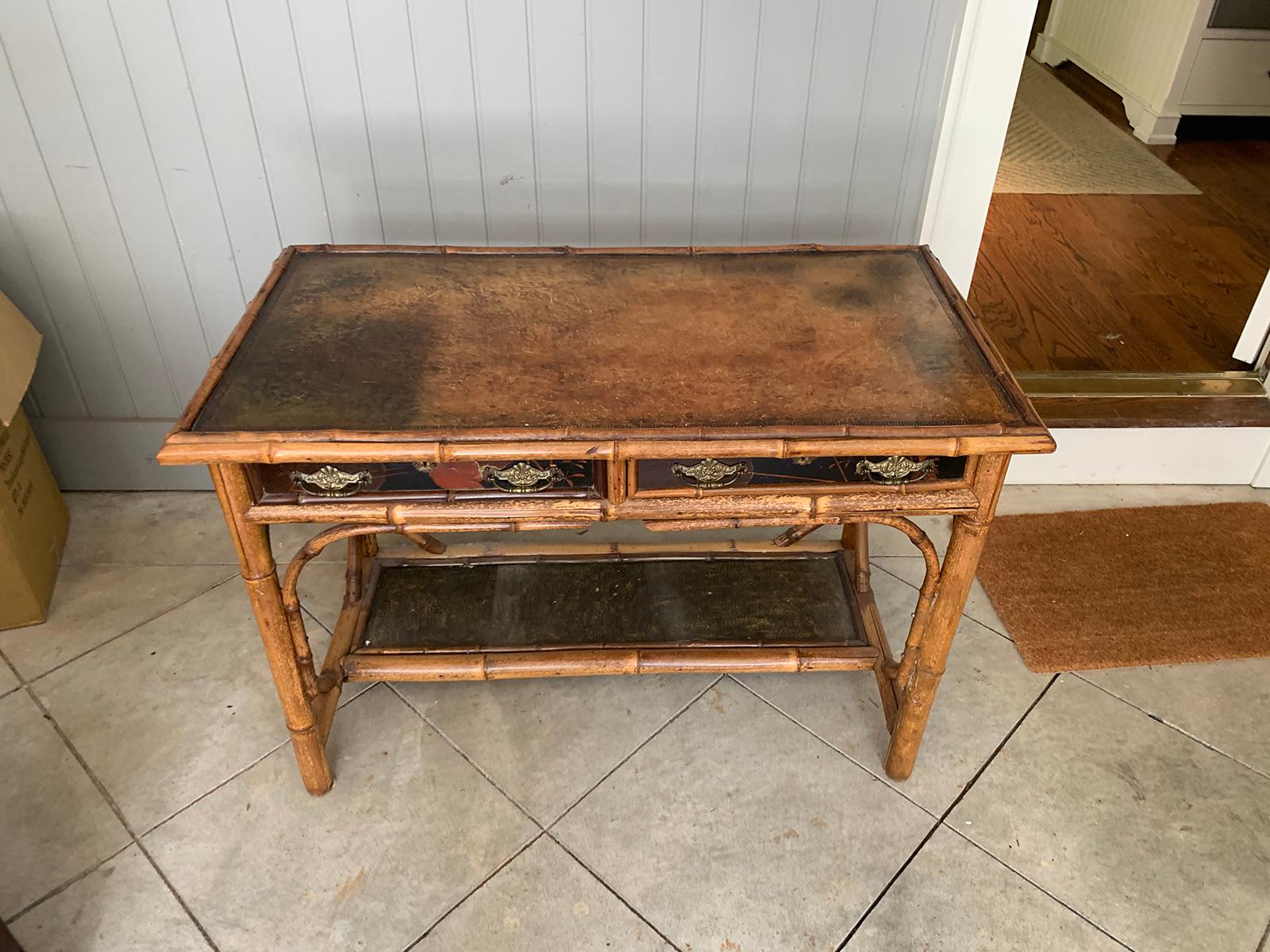 Late 19th-Early 20th Century Bamboo Desk with Leather Top In Good Condition In Atlanta, GA