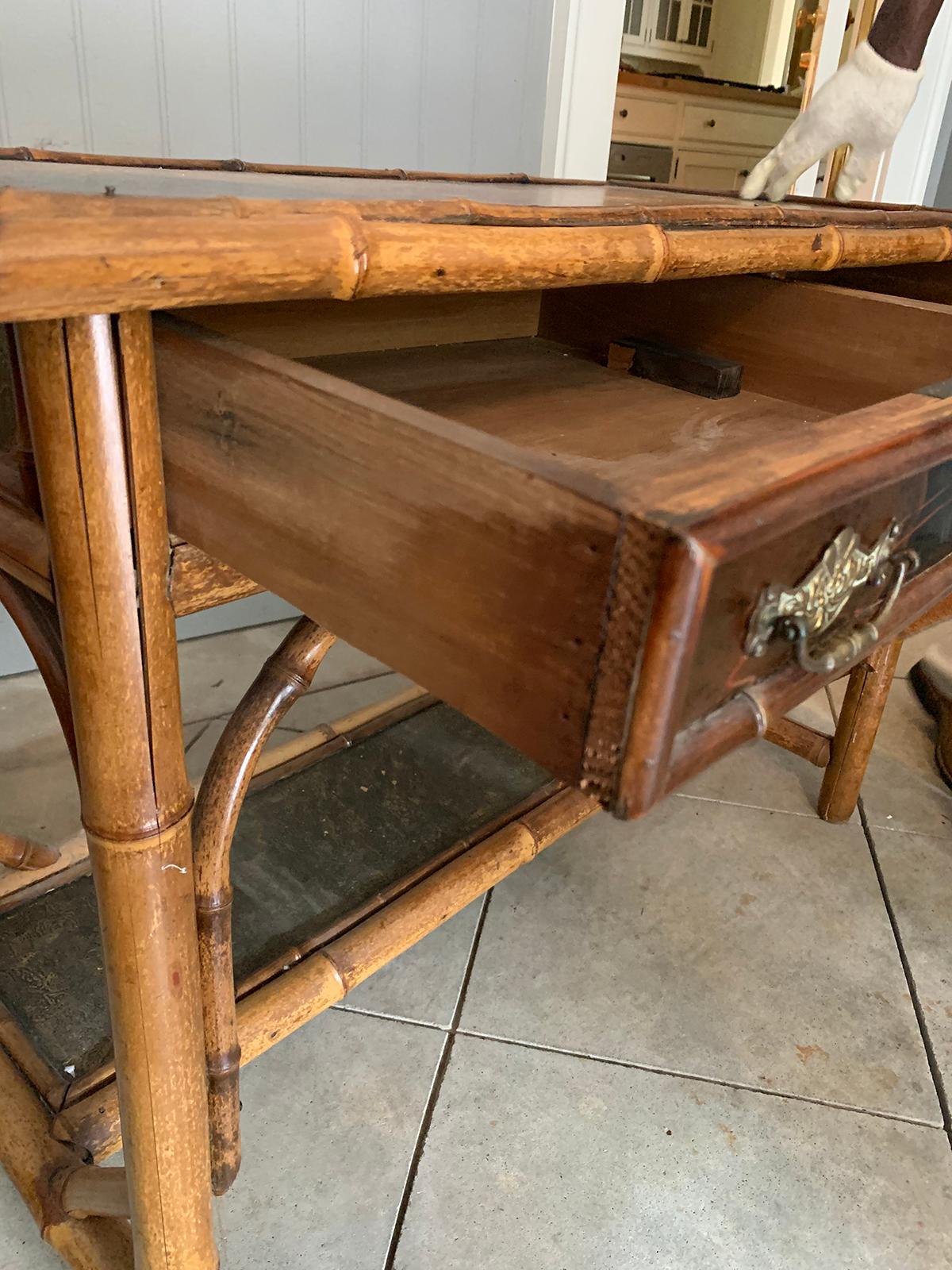 Late 19th-Early 20th Century Bamboo Desk with Leather Top 2