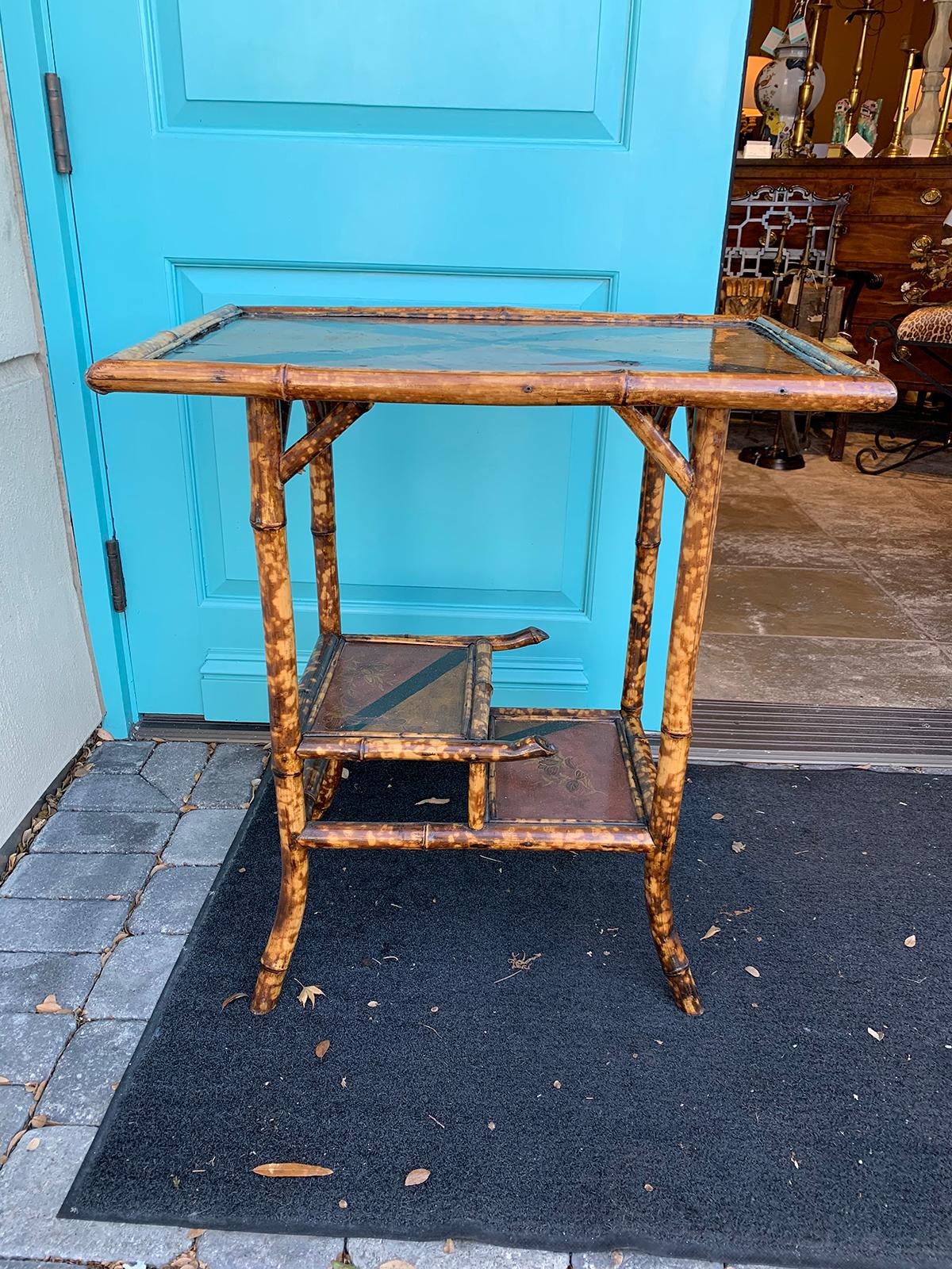 Late 19th-Early 20th Century Bamboo Side Table with Tiered Shelves 12