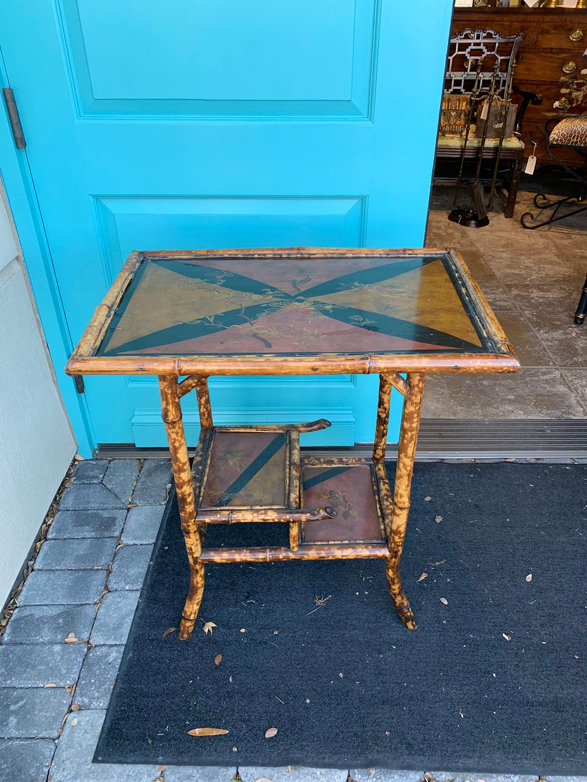 Late 19th-Early 20th Century Bamboo Side Table with Tiered Shelves 1