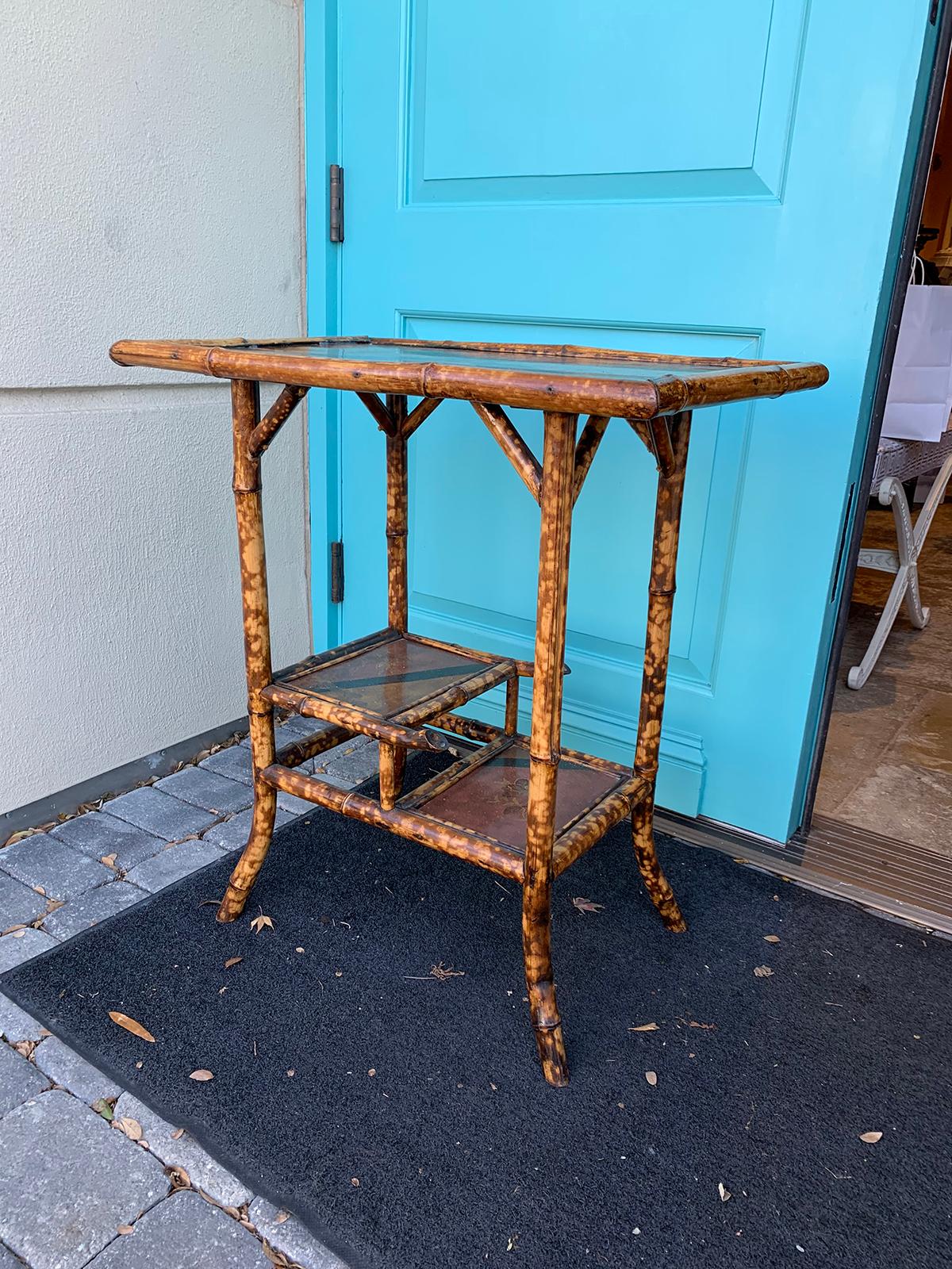 Late 19th-Early 20th Century Bamboo Side Table with Tiered Shelves 2