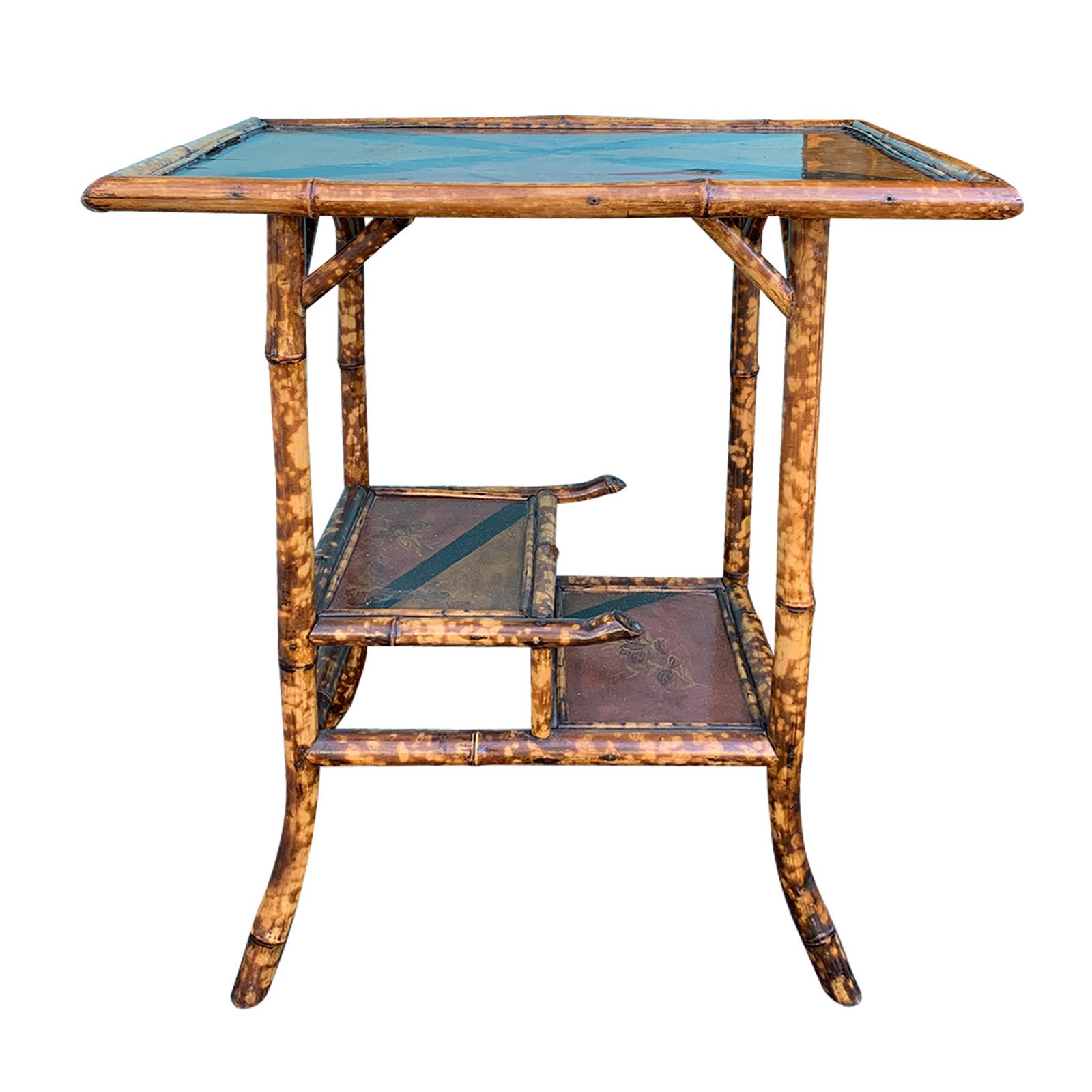 Late 19th-Early 20th Century Bamboo Side Table with Tiered Shelves