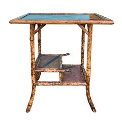 Antique Late 19th-Early 20th Century Bamboo Side Table with Tiered Shelves