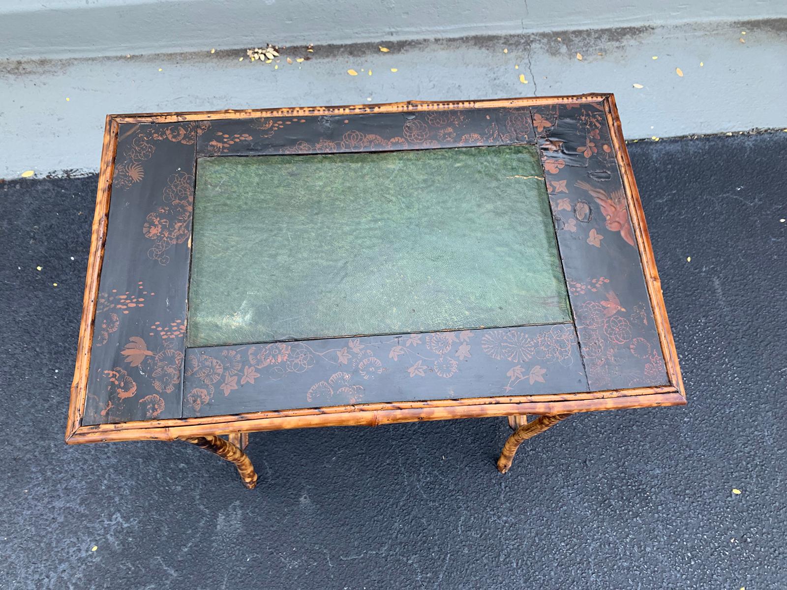 Late 19th-Early 20th Century Bamboo Table with Drawer, Leather Top, circa 1900 9