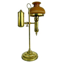 Late 19th-Early 20th Century Brass, Glass Library Lamp with Glass Shade