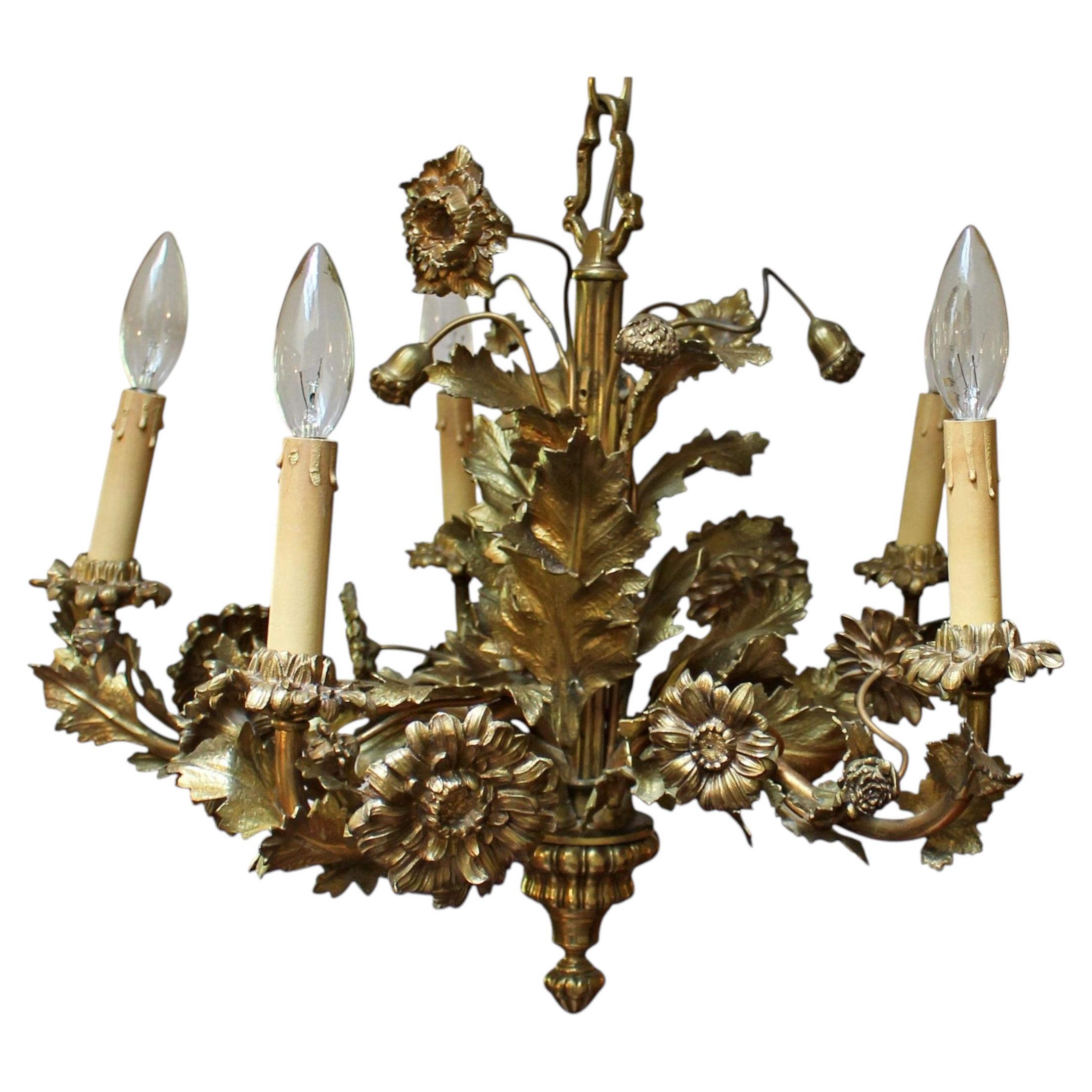 Late 19th-Early 20th Century Bronze French 5-Light Chandelier