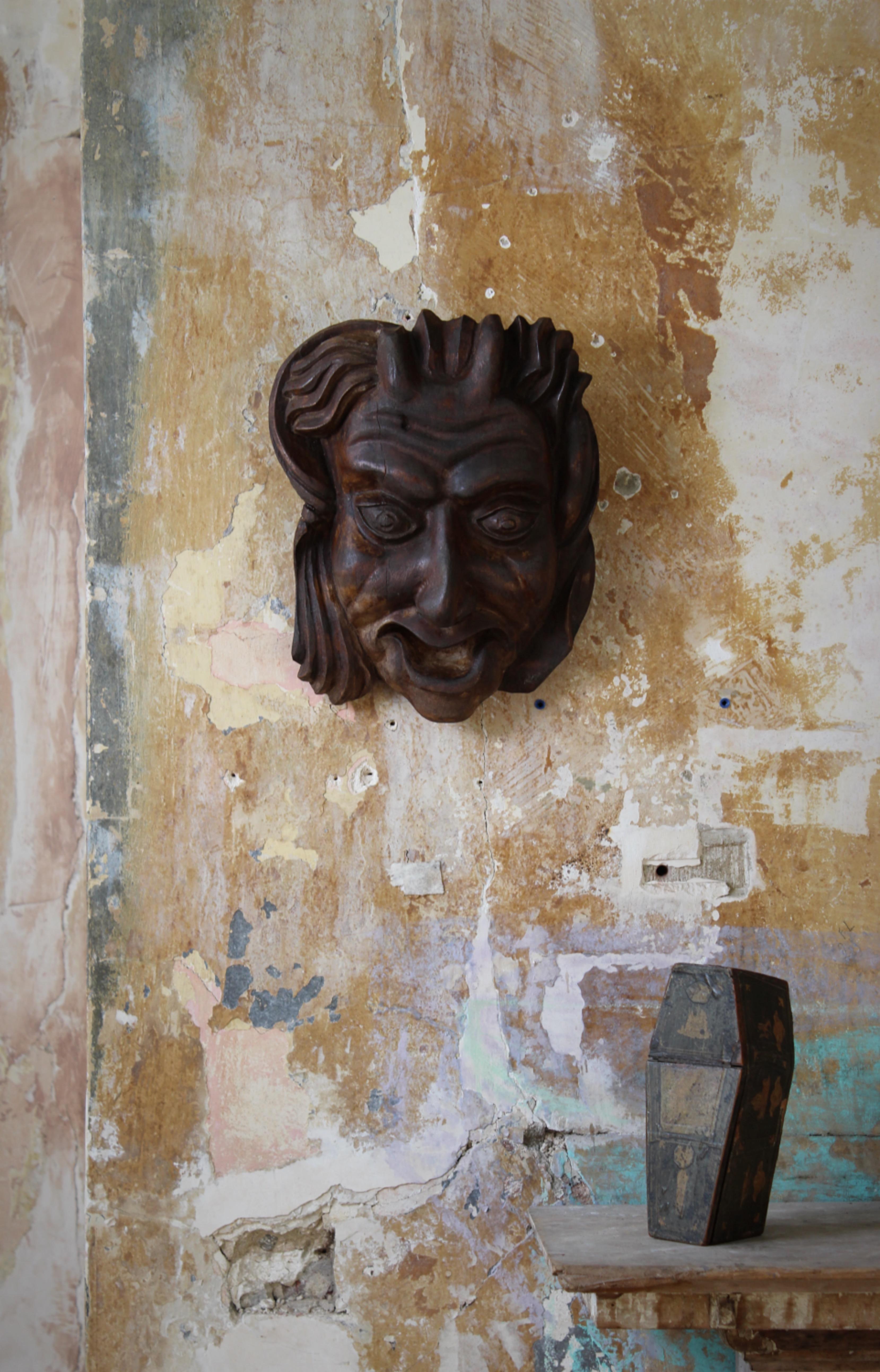 Fin 19e/début 20e siècle Masque de diable Hannya Noh sculpté Curio  en vente 1