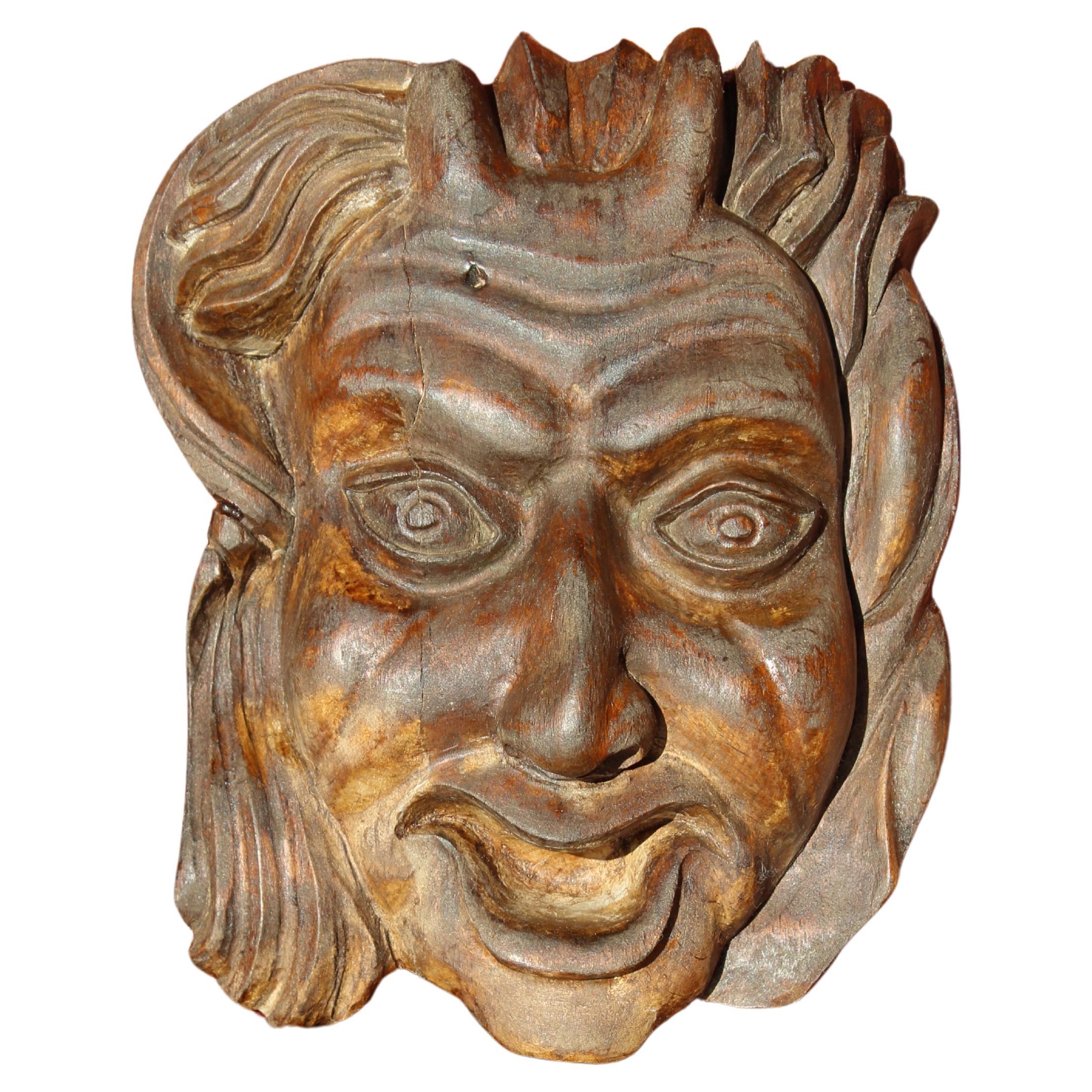 Fin 19e/début 20e siècle Masque de diable Hannya Noh sculpté Curio 